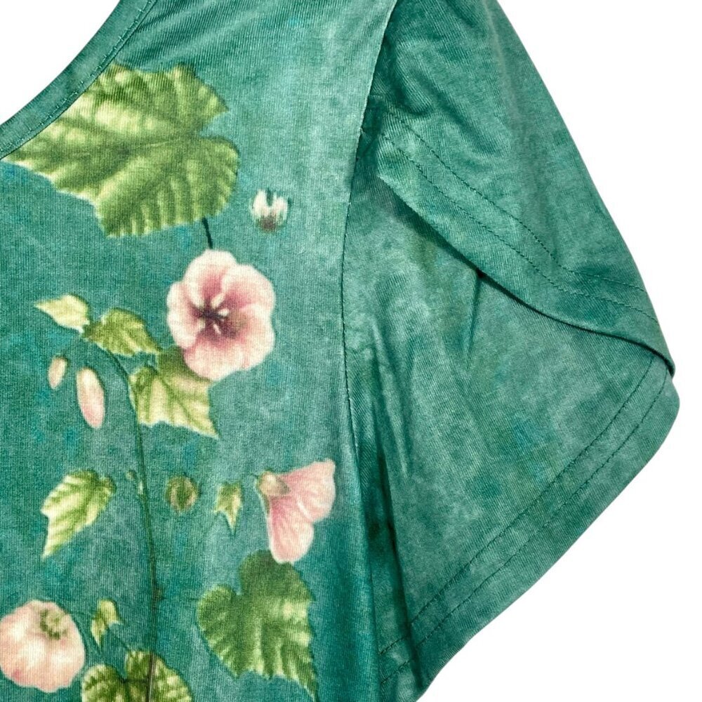 Hotouch Green Floral Fairycore Shift Dress Keyhole Neck Flutter Sleeves M - Picture 6 of 15
